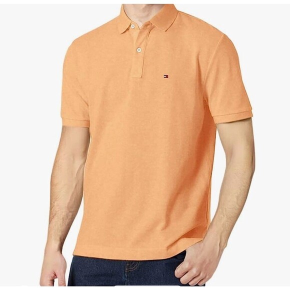 Tommy Hilfiger Orange Polo Shirt Short Sleeve Button Size L - Picture 1 of 4